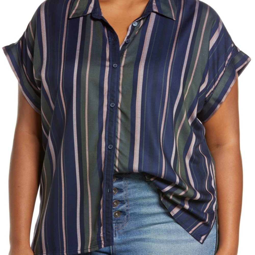 Sanctuary Striped Button Down Shirt 1X